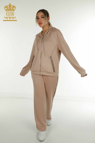 Wholesale Women's Tracksuit Set Stone Embroidered Mink - 17578 | KAZEE - Kazee