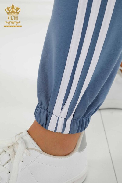 Wholesale Women's Tracksuit Set Striped Hooded Indigo White - 17567 | KAZEE - 15