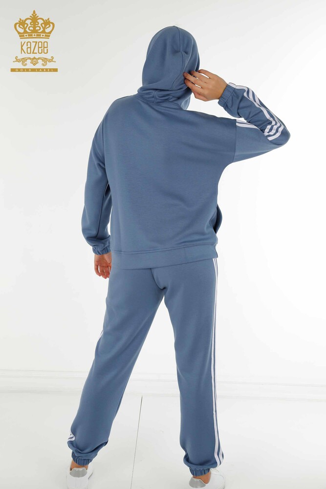 Wholesale Women's Tracksuit Set Striped Hooded Indigo White - 17567 | KAZEE - 16