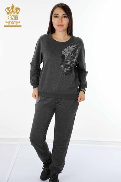 Wholesale Women's Tracksuit Set Tiger Detail Anthracite - 17459 | KAZEE 