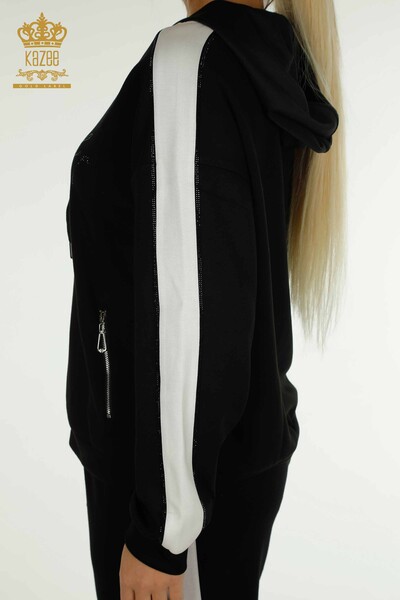 Wholesale Women's Tracksuit Set Two Colors Hooded Black Ecru - 17554 | KAZEE - 8