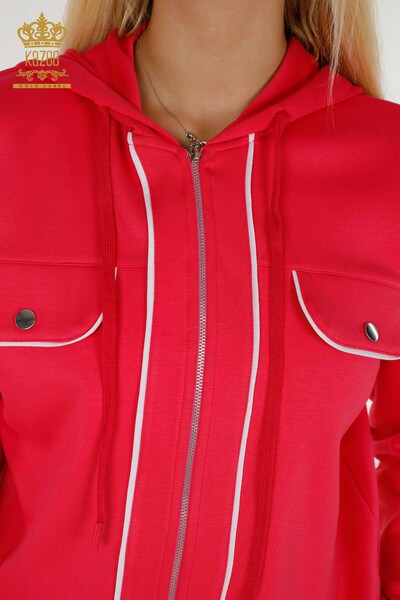 Wholesale Women's Tracksuit Set - Two Pocket Detailed - Fuchsia Ecru - 17595 | KAZEE - 6