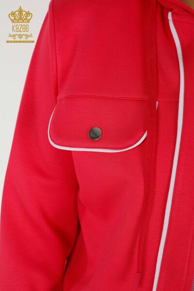 Wholesale Women's Tracksuit Set - Two Pocket Detailed - Fuchsia Ecru - 17595 | KAZEE - 7