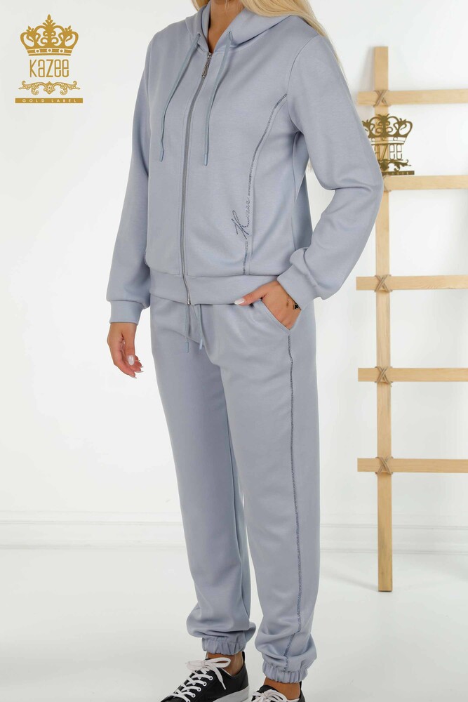 Wholesale Women's Tracksuit Set Zippered Blue - 17550 | KAZEE - 3