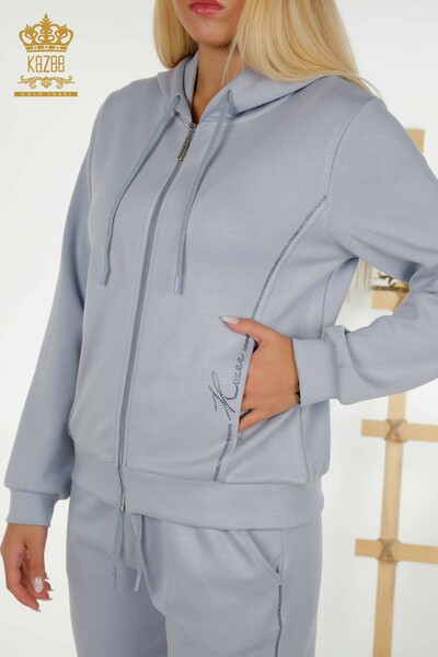 Wholesale Women's Tracksuit Set Zippered Blue - 17550 | KAZEE - 4