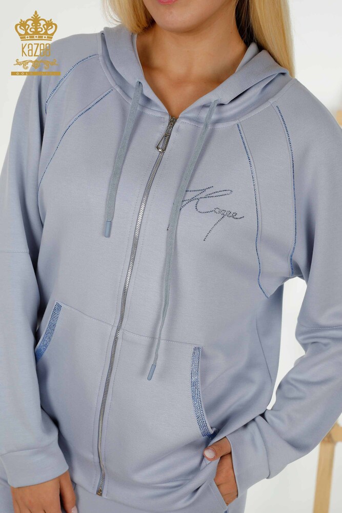 Wholesale Women's Tracksuit Set Zippered Blue - 20415 | KAZEE - 5