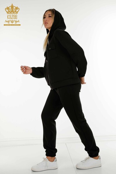 Wholesale Women's Tracksuit Set Zippered Buttoned Black - 17620 | KAZEE - 2