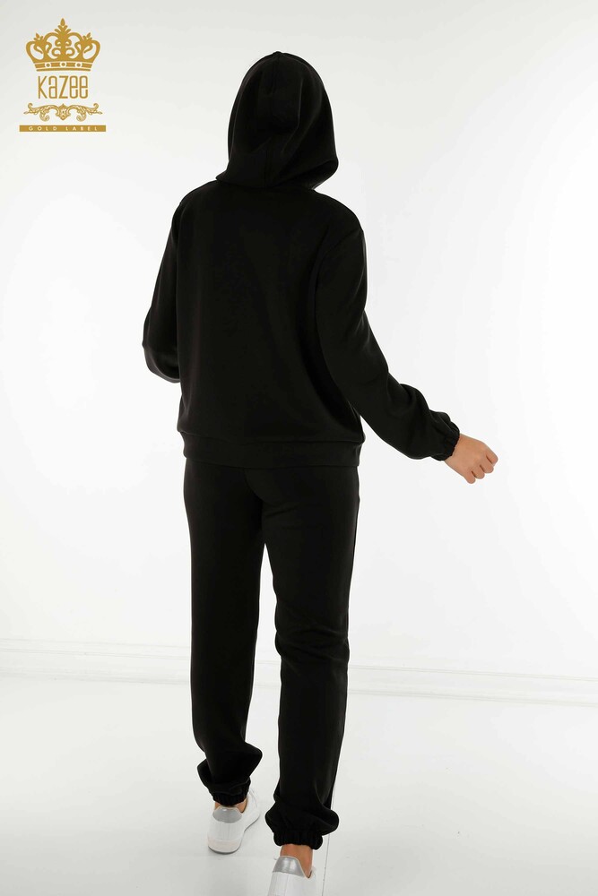 Wholesale Women's Tracksuit Set Zippered Buttoned Black - 17620 | KAZEE - 13