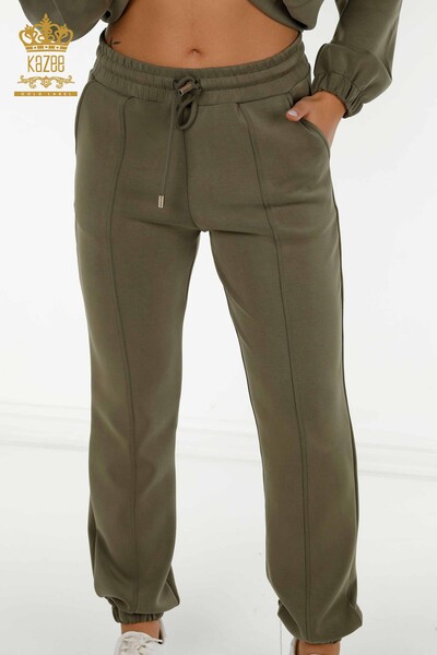 Wholesale Women's Tracksuit Set Zippered Buttoned Khaki - 17620 | KAZEE - 12