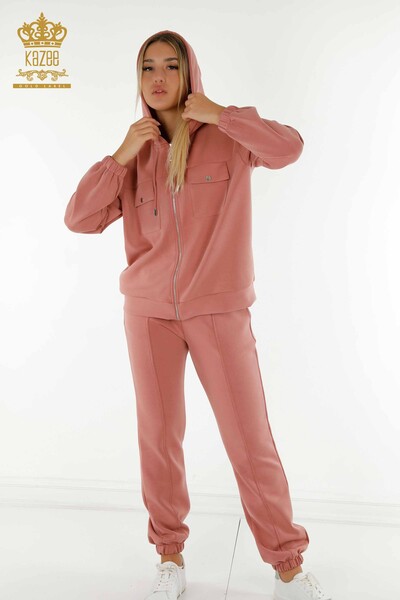 Wholesale Women's Tracksuit Set Zippered Buttoned Dusty Rose - 17620 | KAZEE - 2