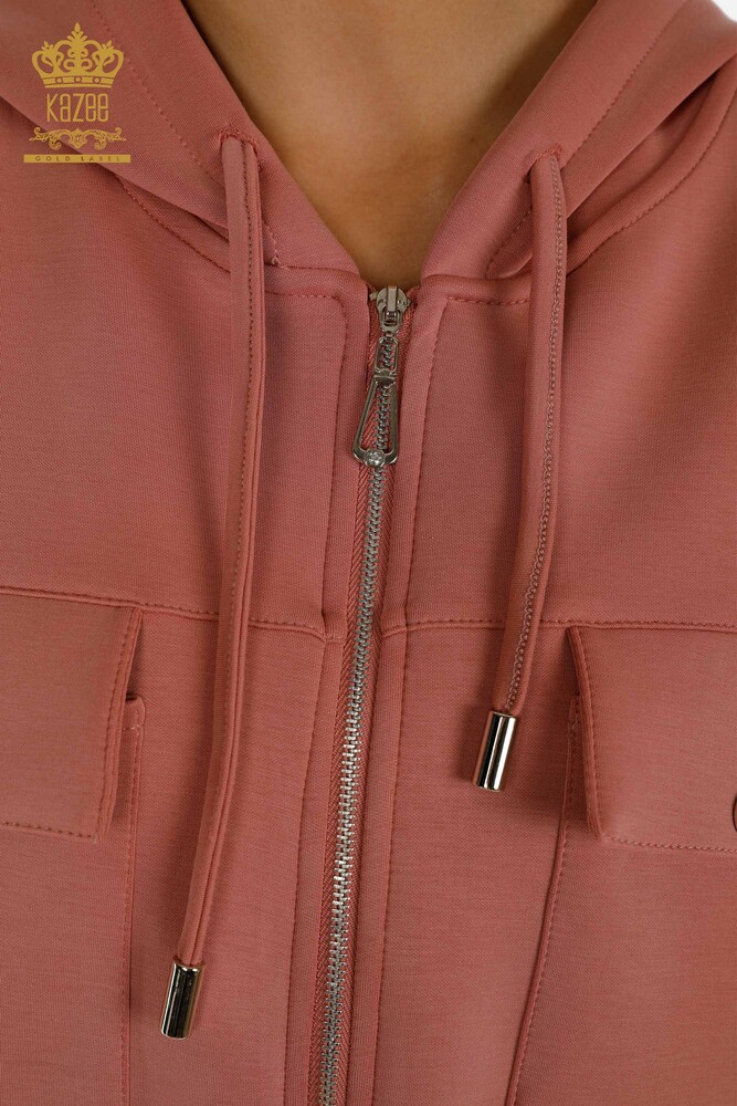 Wholesale Women's Tracksuit Set Zippered Buttoned Dusty Rose - 17620 | KAZEE - 6