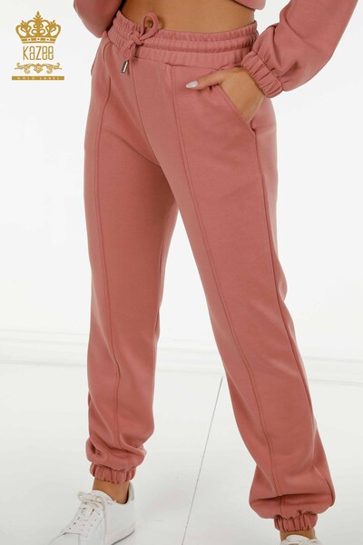 Wholesale Women's Tracksuit Set Zippered Buttoned Dusty Rose - 17620 | KAZEE - 8