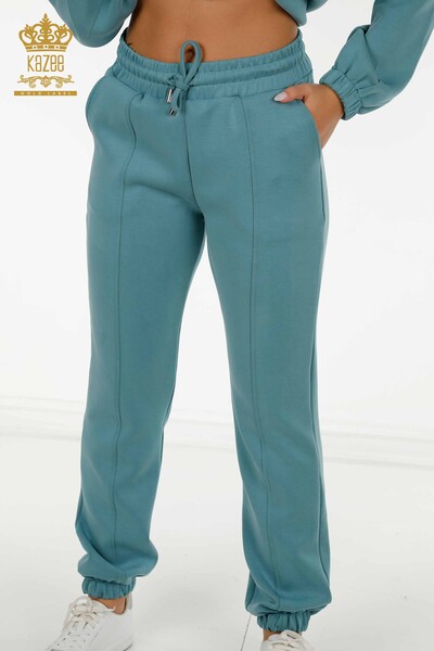 Wholesale Women's Tracksuit Set Zippered Buttoned Turquoise - 17620 | KAZEE - 7