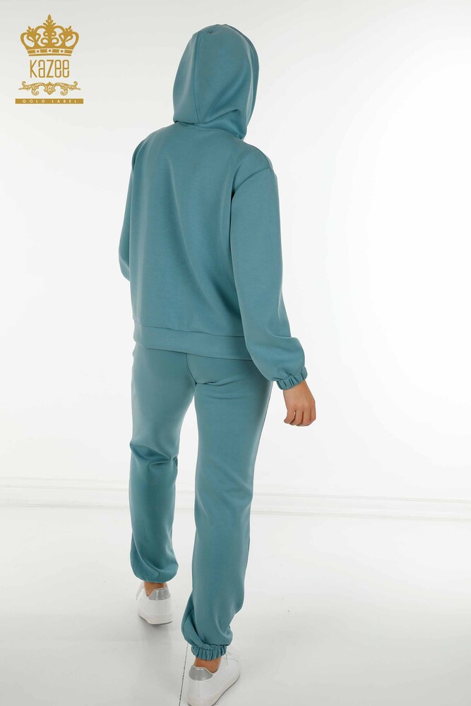 Wholesale Women's Tracksuit Set Zippered Buttoned Turquoise - 17620 | KAZEE - 11