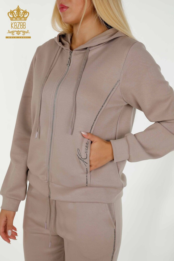 Wholesale Women's Tracksuit Set Zippered Dark Mink - 17550 | KAZEE - 4