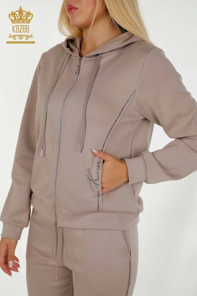 Wholesale Women's Tracksuit Set Zippered Dark Mink - 17550 | KAZEE - 4