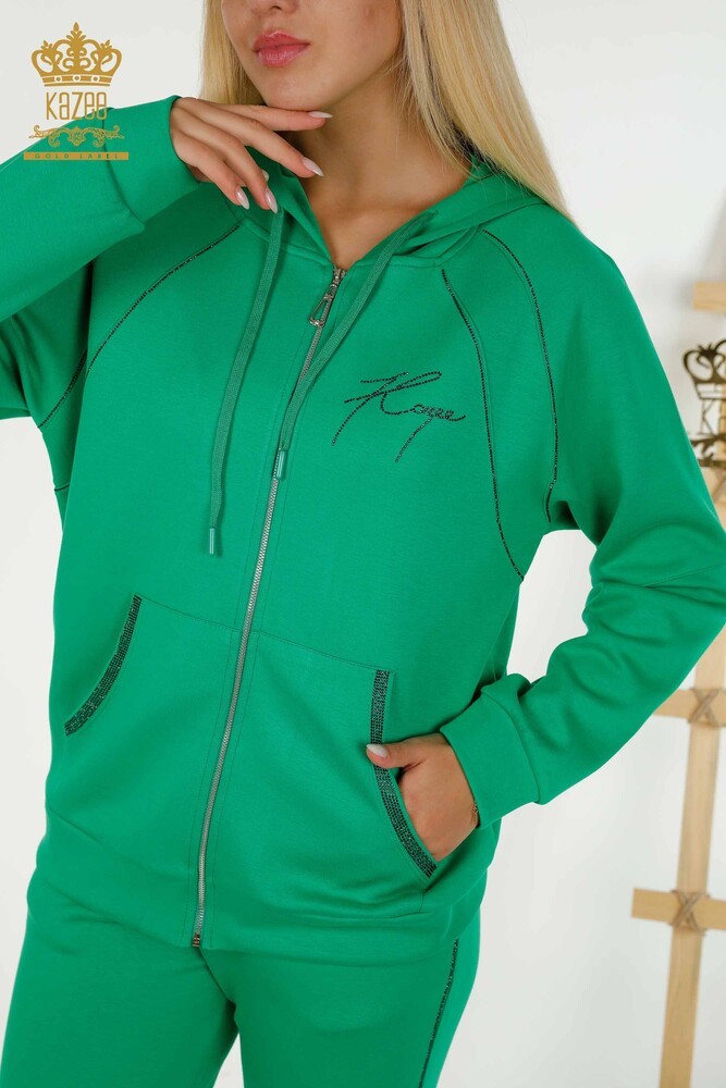 Wholesale Women's Tracksuit Set Zippered Green - 20415 | KAZEE - 4