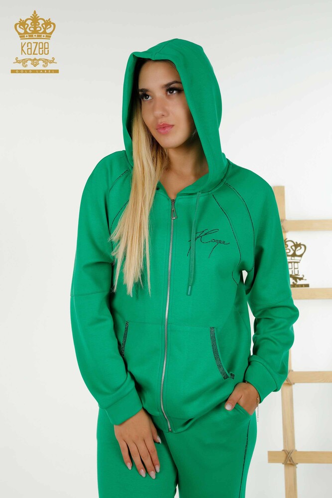 Wholesale Women's Tracksuit Set Zippered Green - 20415 | KAZEE - 5