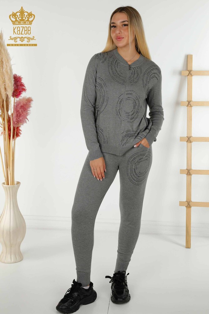 Wholesale Women's Tracksuit Set Zippered Gray - 16276 | KAZEE - 1