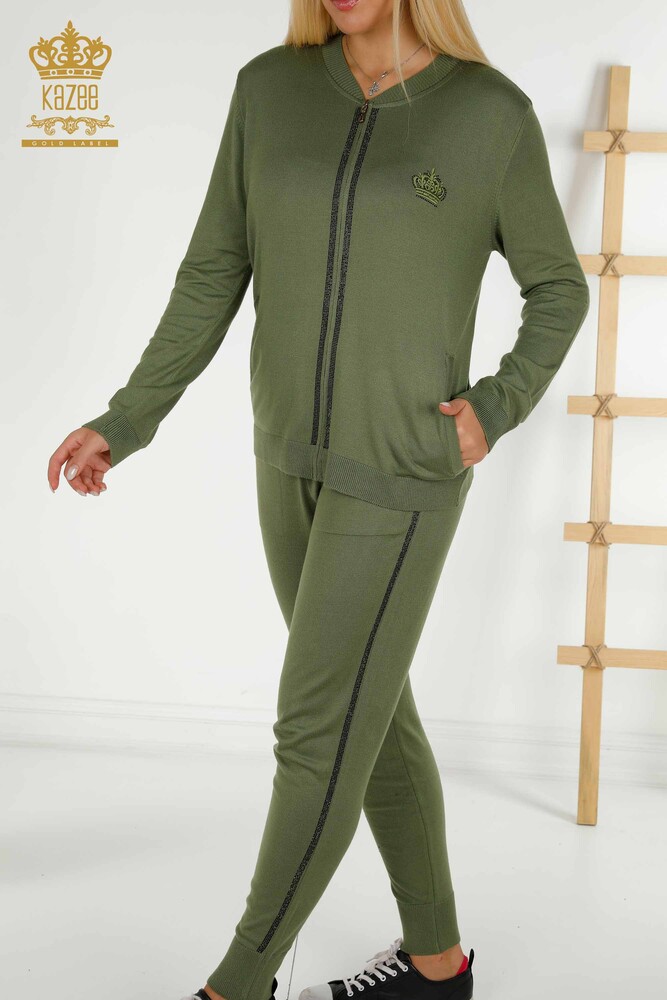 Wholesale Women's Tracksuit Zippered Khaki - 30638 | KAZEE - 2