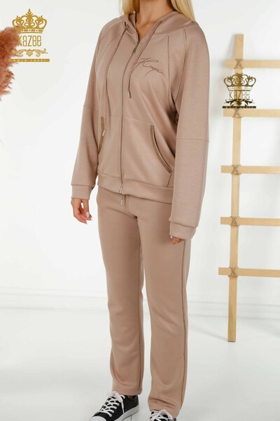 Wholesale Women's Tracksuit Set Zippered Mink - 20415 | KAZEE - 4