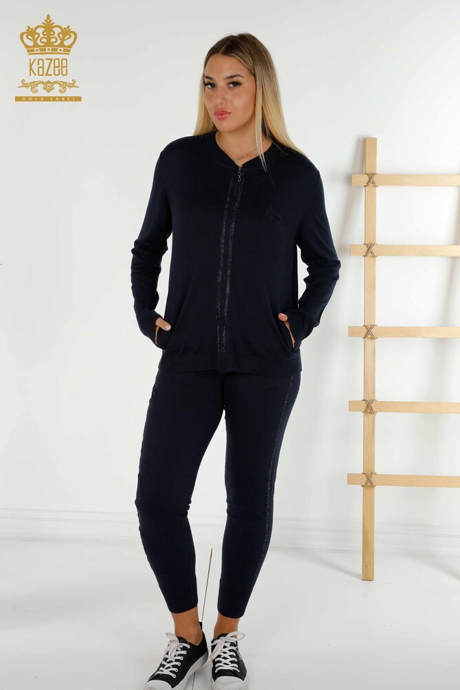 Wholesale Women s Tracksuit Set Zippered Navy Blue 30638 KAZEE