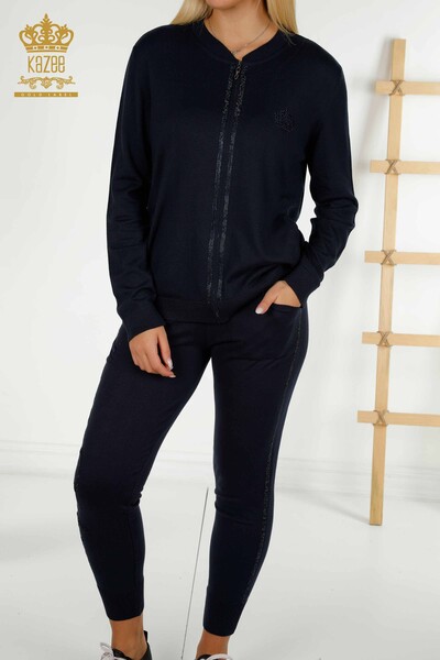 Wholesale Women's Tracksuit Set Zippered Navy Blue - 30638 | KAZEE - 2