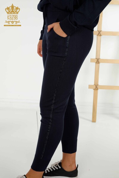 Wholesale Women's Tracksuit Set Zippered Navy Blue - 30638 | KAZEE - 6