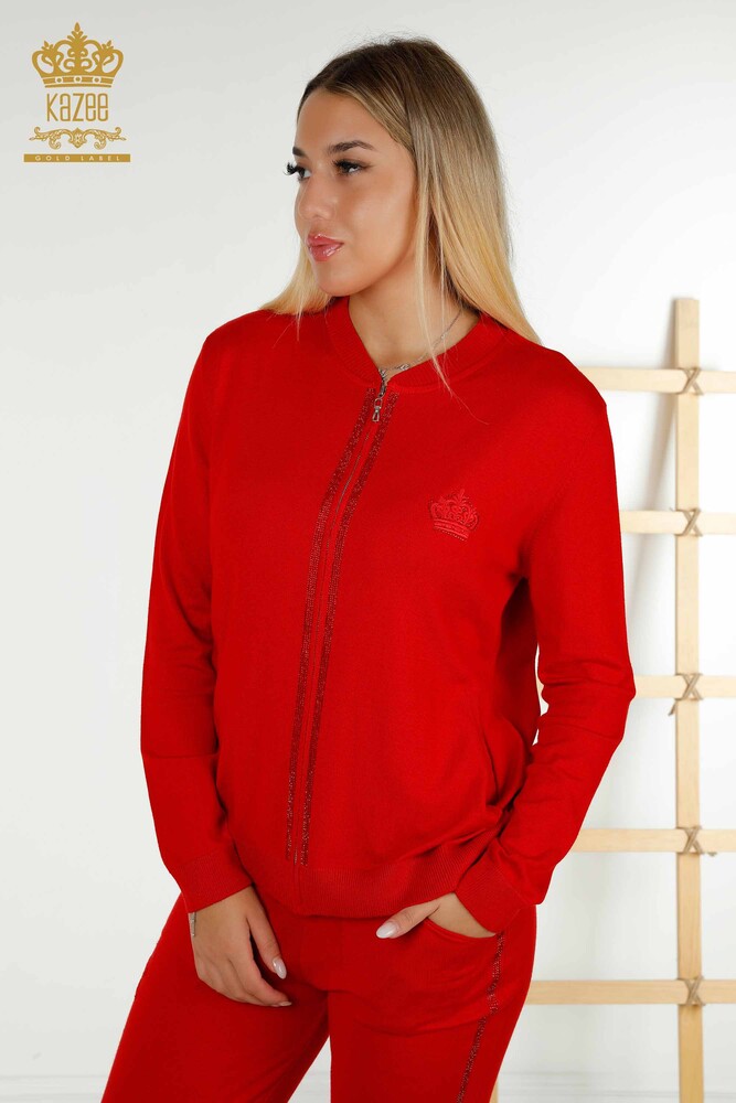 Wholesale Women's Tracksuit Set Red with Zipper - 30638 | KAZEE - 2