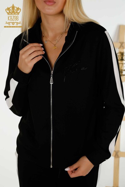 Wholesale Women's Tracksuit Set Zippered Two Color Black Ecru - 17552 | KAZEE - 4