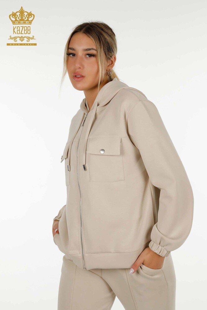 Wholesale Women's Tracksuit Set Zippered Buttoned Stone - 17620 | KAZEE - 3