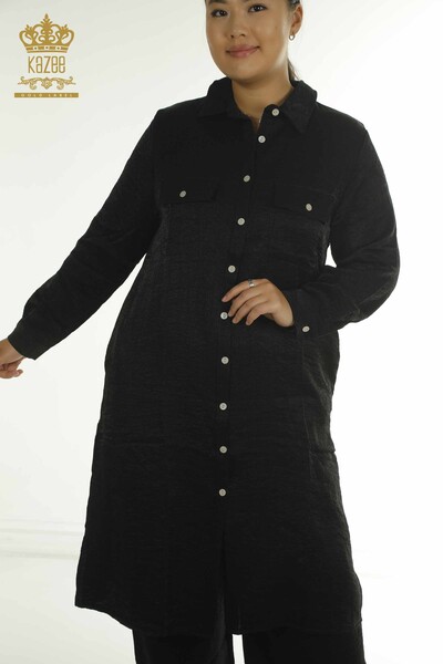 S&M - Wholesale Women's Two-piece Suit with Slit Detail, Black - 2402-211684 | S&M (1)
