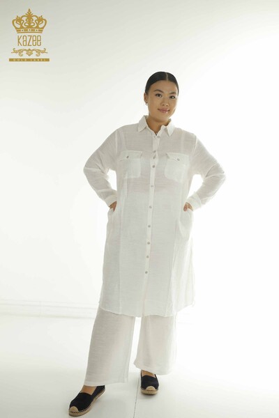 S&M - Wholesale Women's Two-piece Suit with Slit Detail White - 2402-211684 | S&M