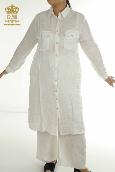 S&M - Wholesale Women's Two-piece Suit with Slit Detail White - 2402-211684 | S&M (1)