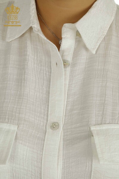 Wholesale Women's Two-piece Suit with Slit Detail White - 2402-211684 | S&M - Thumbnail (2)