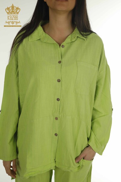 Wholesale Women's Double Suit with Pockets, Pistachio Green - 2402-211670 | S&M - Thumbnail (2)