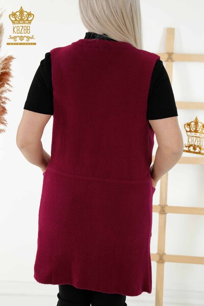 Wholesale Women's Waistcoat Pockets Tied Rope Plum - 30246 | KAZEE - 6