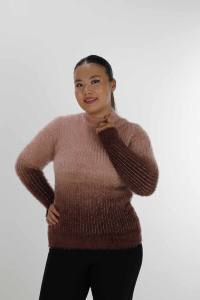 Kołnierz ze stójką z długim rękawem Angora Knitwear Brown - 30796 | KAZEE - Thumbnail