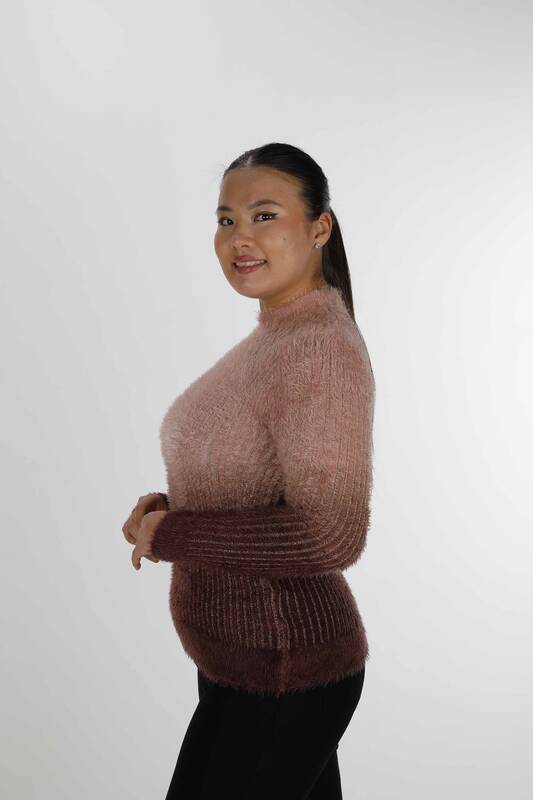 Kołnierz ze stójką z długim rękawem Angora Knitwear Brown - 30796 | KAZEE