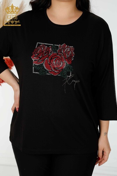 женская блузка оптом розы узор черный - 78951 | КАZEE - Thumbnail