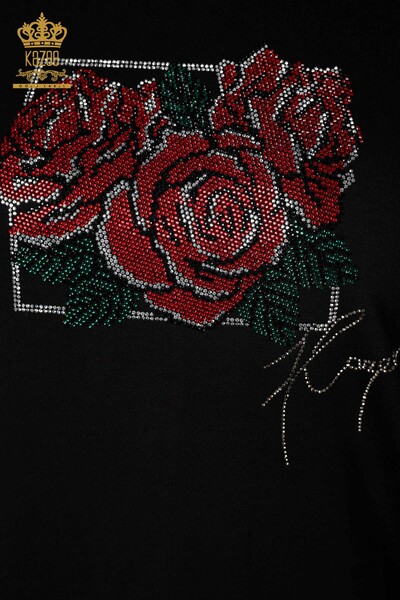 женская блузка оптом розы узор черный - 78951 | КАZEE - Thumbnail