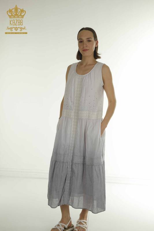 Женское платье оптом - Кружевные детали - Серый - 20305 | КАZEE