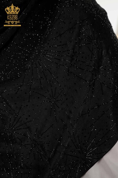 Женский платок оптом - Кристалл - Вышитый камнем - Черный - 548 | КАZEE - Thumbnail (2)