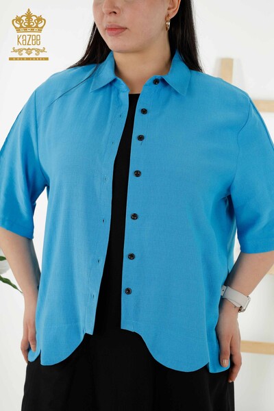 Женское платье-рубашка оптом - Цветочный узор - Электрический цвет Черный - 20367 | КАZEE - Thumbnail
